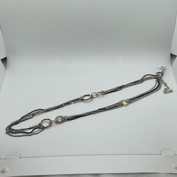 NWT Chico’s Multi Strand Chain Necklace Silver, Gold, Black, Brass - Picture 3 of 14